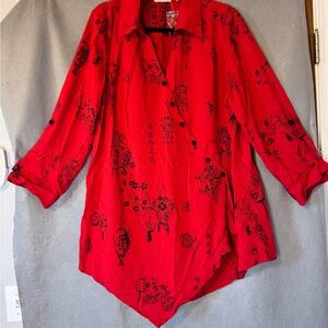 Soft Surroundings Red Shirt with Black Print. NWOT